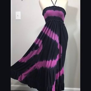 Black Purple Tie Dye Maxi Halter Boho Sundress M